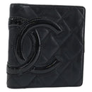 CHANEL Matelasse Cambon Line Bifold Wallet Leather Black Silver CC Auth BAZ259A-1