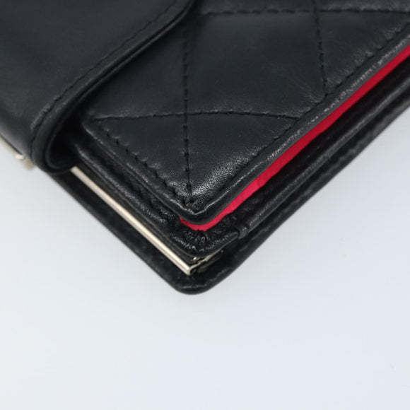 CHANEL Matelasse Cambon Line Bifold Wallet Leather Black Silver CC Auth BAZ259A