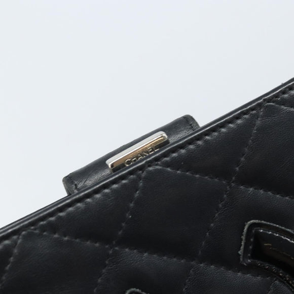 CHANEL Matelasse Cambon Line Bifold Wallet Leather Black Silver CC Auth BAZ259A