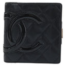 CHANEL Matelasse Cambon Line Bifold Wallet Leather Black Silver CC Auth BAZ259A-2