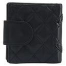 CHANEL Matelasse Cambon Line Bifold Wallet Leather Black Silver CC Auth BAZ259A-3