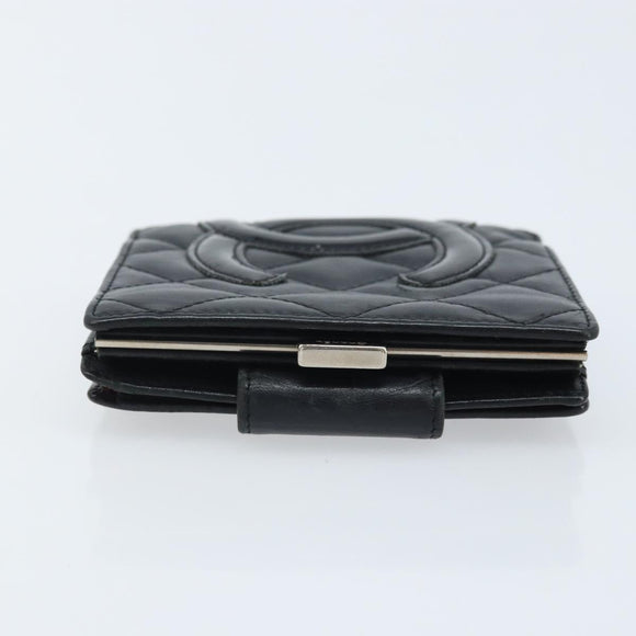 CHANEL Matelasse Cambon Line Bifold Wallet Leather Black Silver CC Auth BAZ259A