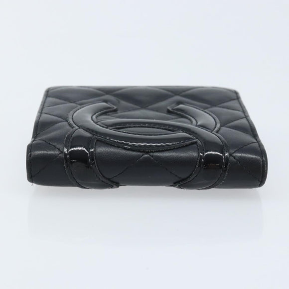 CHANEL Matelasse Cambon Line Bifold Wallet Leather Black Silver CC Auth BAZ259A