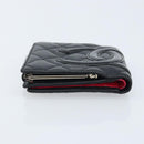 CHANEL Matelasse Cambon Line Bifold Wallet Leather Black Silver CC Auth BAZ259A-6