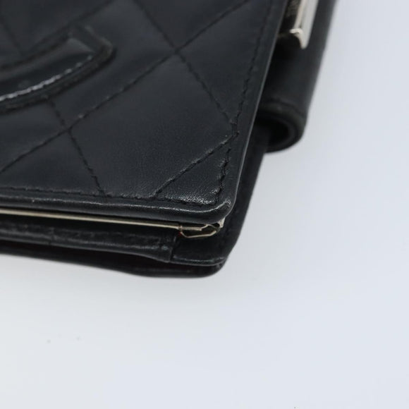 CHANEL Matelasse Cambon Line Bifold Wallet Leather Black Silver CC Auth BAZ259A