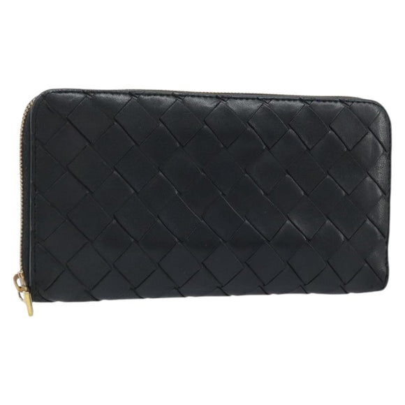 BOTTEGA VENETA INTRECCIATO Long Wallet Leather Black Gold Auth BAZ270A