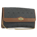 Christian Dior Honeycomb Canvas Chain Shoulder Bag PVC Gray Gold Auth BAZ279-1