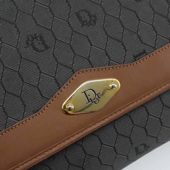 Christian Dior Honeycomb Canvas Chain Shoulder Bag PVC Gray Gold Auth BAZ279
