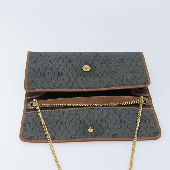 Christian Dior Honeycomb Canvas Chain Shoulder Bag PVC Gray Gold Auth BAZ279