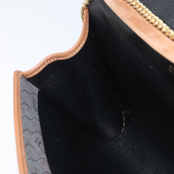 Christian Dior Honeycomb Canvas Chain Shoulder Bag PVC Gray Gold Auth BAZ279
