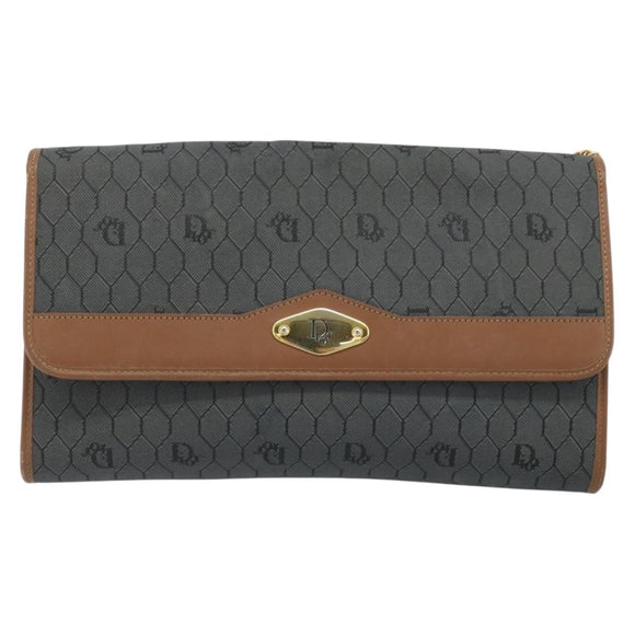 Christian Dior Honeycomb Canvas Chain Shoulder Bag PVC Gray Gold Auth BAZ279