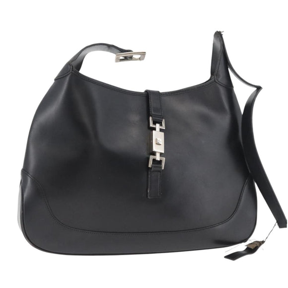GUCCI Jackie Shoulder Bag Leather Black Silver 001 3346 Auth BAZ280