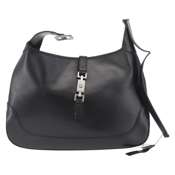 GUCCI Jackie Shoulder Bag Leather Black Silver 001 3346 Auth BAZ280