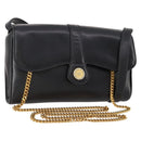 CELINE Chain Shoulder Bag Leather Black Gold Auth BAZ281-1