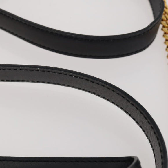 CELINE Chain Shoulder Bag Leather Black Gold Auth BAZ281