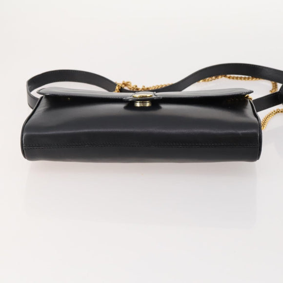CELINE Chain Shoulder Bag Leather Black Gold Auth BAZ281