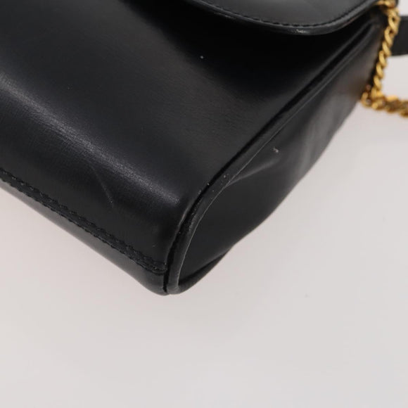 CELINE Chain Shoulder Bag Leather Black Gold Auth BAZ281