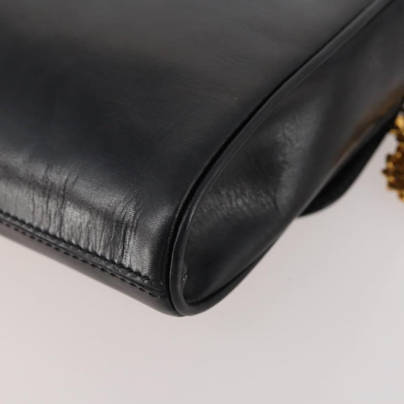 CELINE Chain Shoulder Bag Leather Black Gold Auth BAZ281