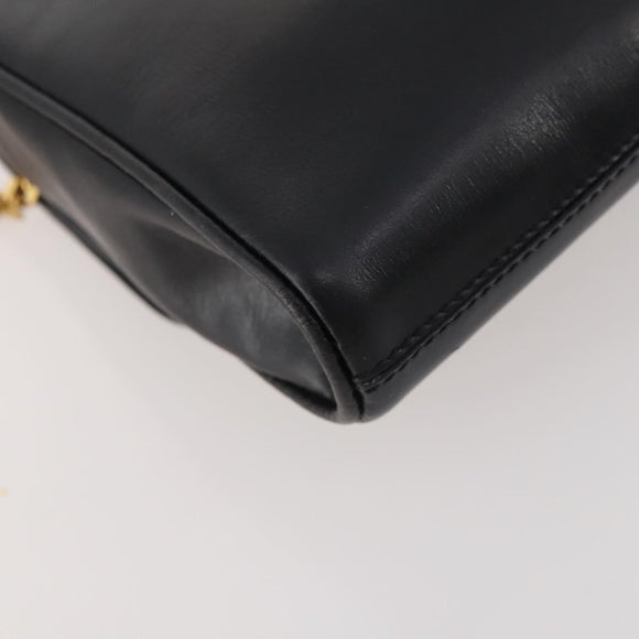 CELINE Chain Shoulder Bag Leather Black Gold Auth BAZ281