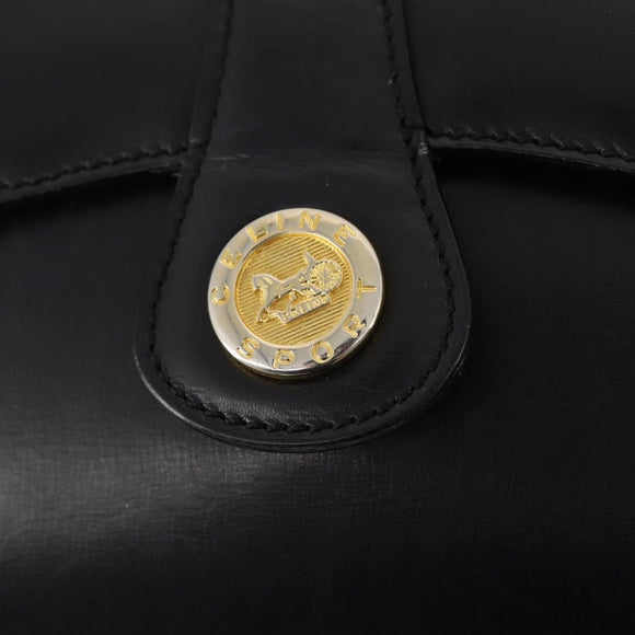 CELINE Chain Shoulder Bag Leather Black Gold Auth BAZ281