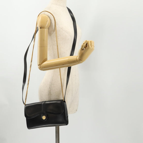 CELINE Chain Shoulder Bag Leather Black Gold Auth BAZ281