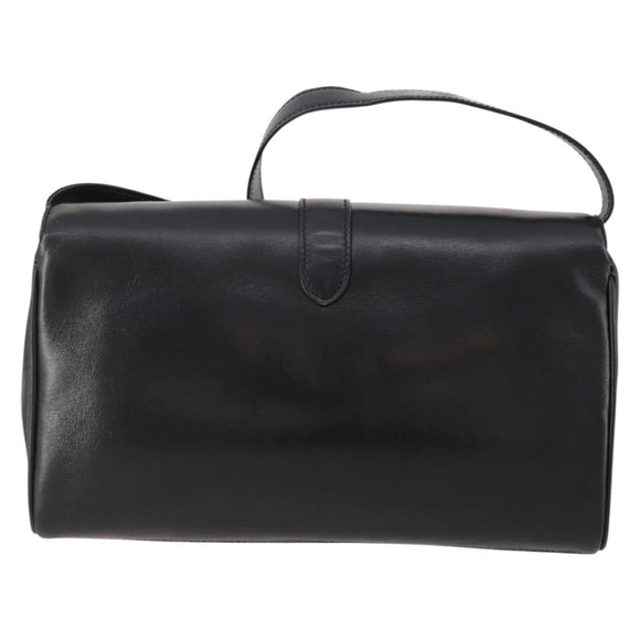 CELINE Chain Shoulder Bag Leather Black Gold Auth BAZ281