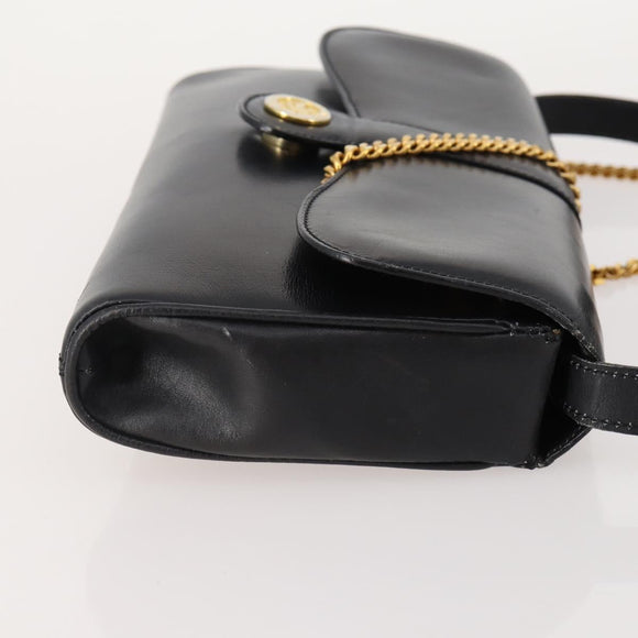 CELINE Chain Shoulder Bag Leather Black Gold Auth BAZ281