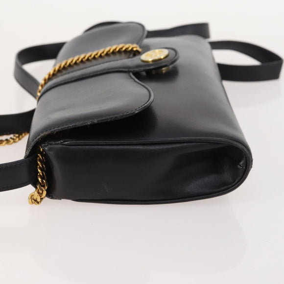 CELINE Chain Shoulder Bag Leather Black Gold Auth BAZ281