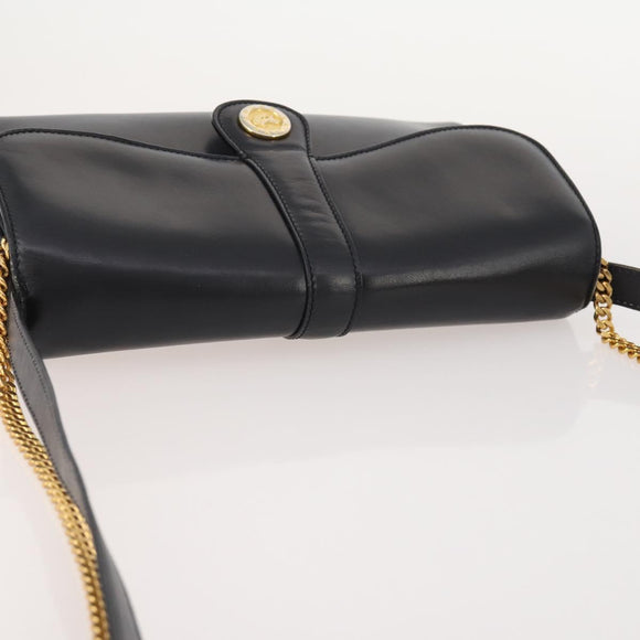 CELINE Chain Shoulder Bag Leather Black Gold Auth BAZ281