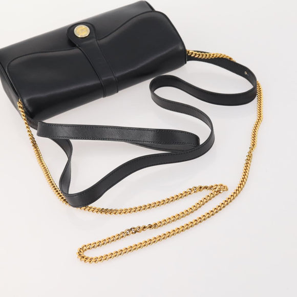 CELINE Chain Shoulder Bag Leather Black Gold Auth BAZ281