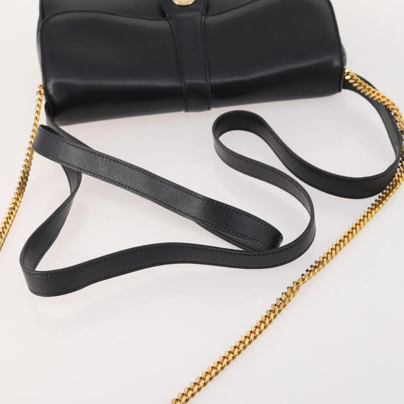 CELINE Chain Shoulder Bag Leather Black Gold Auth BAZ281