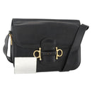 CELINE Shoulder Bag Leather Black Gold Auth BAZ288-1