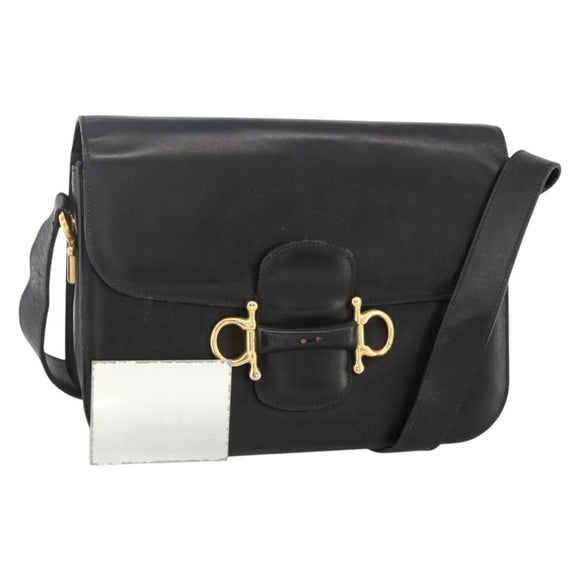 CELINE Shoulder Bag Leather Black Gold Auth BAZ288