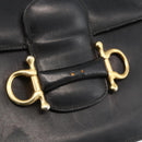 CELINE Shoulder Bag Leather Black Gold Auth BAZ288-10