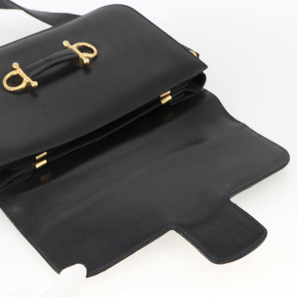 CELINE Shoulder Bag Leather Black Gold Auth BAZ288