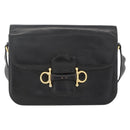 CELINE Shoulder Bag Leather Black Gold Auth BAZ288-13