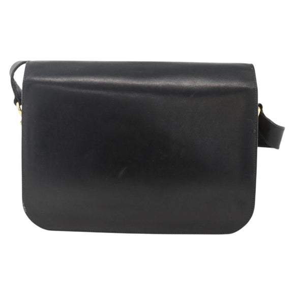 CELINE Shoulder Bag Leather Black Gold Auth BAZ288