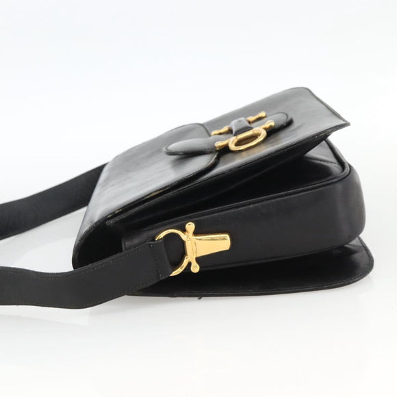 CELINE Shoulder Bag Leather Black Gold Auth BAZ288