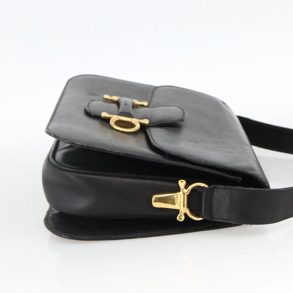 CELINE Shoulder Bag Leather Black Gold Auth BAZ288