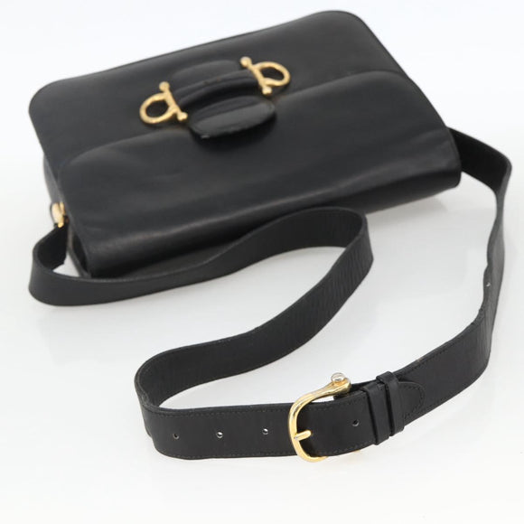 CELINE Shoulder Bag Leather Black Gold Auth BAZ288