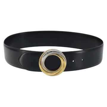 CARTIER Trinity Belt Leather 34.3"" Black Gold Auth BAZ291