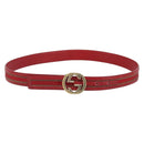 GUCCI Belt Leather 39.4"" Red Gold Auth BAZ292-1