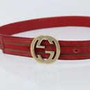 GUCCI Belt Leather 39.4"" Red Gold Auth BAZ292-5