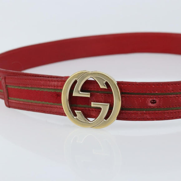 GUCCI Belt Leather 39.4"" Red Gold Auth BAZ292