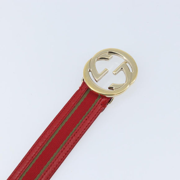 GUCCI Belt Leather 39.4"" Red Gold Auth BAZ292