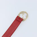 GUCCI Belt Leather 39.4"" Red Gold Auth BAZ292-7