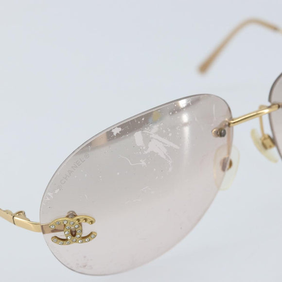 CHANEL Sunglasses metal Gold CC Auth BAZ294