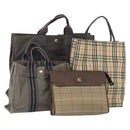 Burberrys Hermes Nova Check Hand Bag Canvas nylon 4 Set Beige Gray Auth BAZ311-1