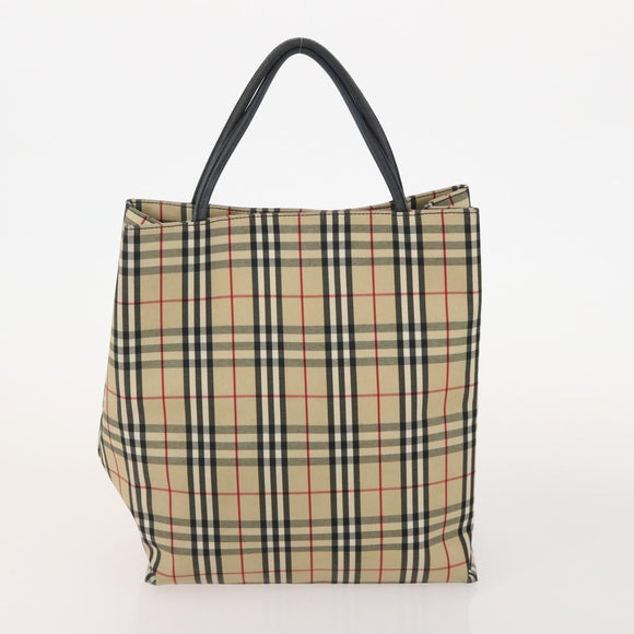 Burberrys Hermes Nova Check Hand Bag Canvas nylon 4 Set Beige Gray Auth BAZ311