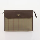Burberrys Hermes Nova Check Hand Bag Canvas nylon 4 Set Beige Gray Auth BAZ311-21